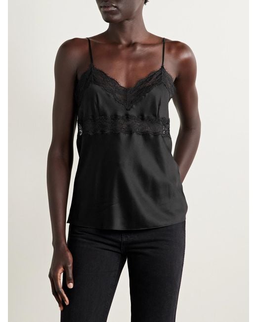 Nili Lotan Black Felicie Lace-Trimmed Silk-Charmeuse Camisole