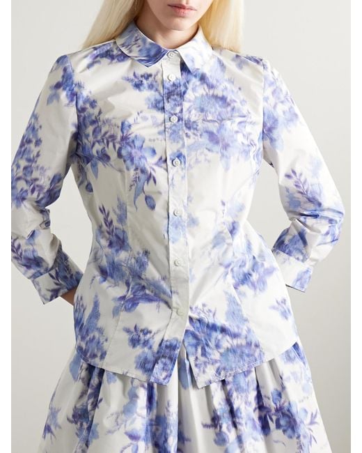Carolina Herrera Blue Icon Floral-Print Taffeta Shirt