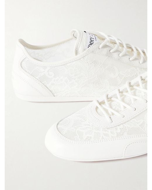 Jimmy Choo Natural Sunny Suede-Trimmed Leather And Lace Sneakers