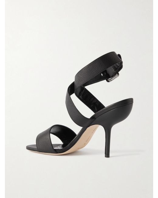 Manolo Blahnik Black Helua 105 Textured-Leather Sandals