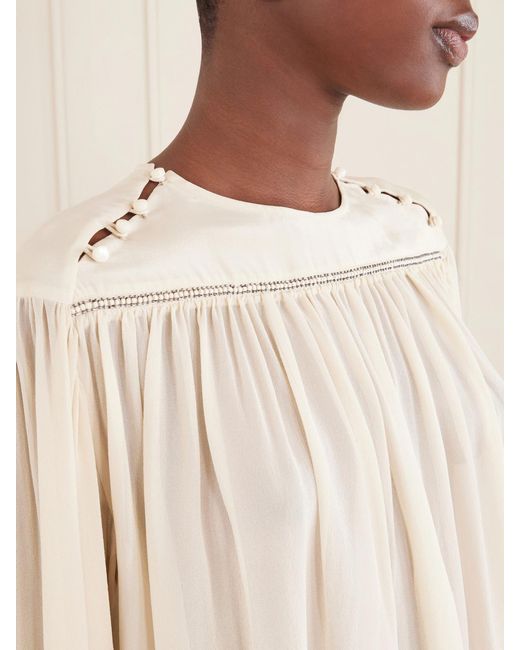 Isabel Marant Natural Nuna Bead-Embellished Silk Blouse