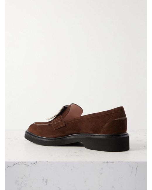 Roger Vivier Brown Viv Rangers Buckled Suede Loafers