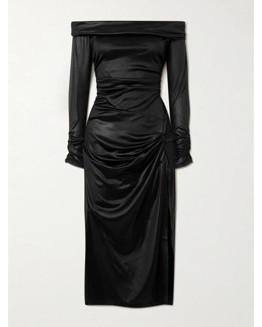 Robe Midi Épaules Nues En Jersey Satiné À Drapés Isabel Marant en coloris Black