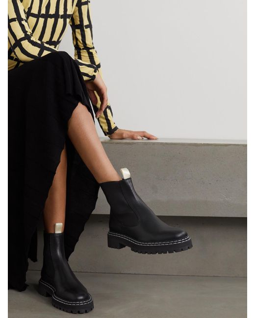 Proenza Schouler Black Topstitched Leather Chelsea Boots