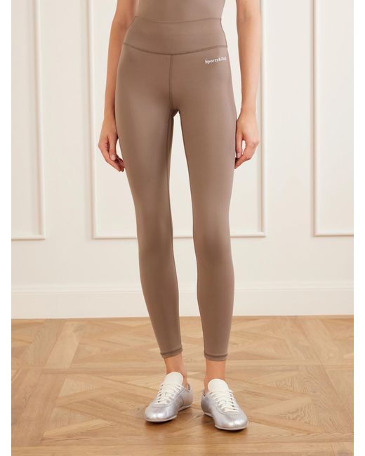Sporty & Rich Natural Logo-Print Stretch-Jersey High-Rise Leggings