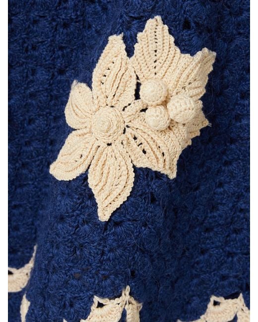 Agua Bendita Blue Escvdo Muhu Crocheted Alpaca Midi Skirt