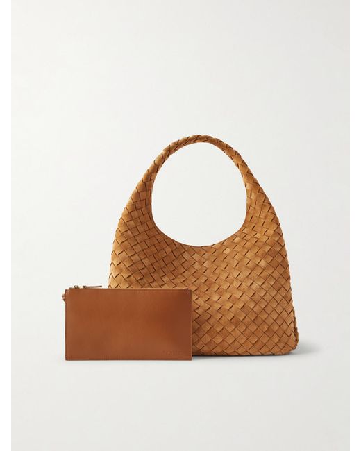 Bottega Veneta Brown Campana Large Intrecciato Suede Shoulder Bag