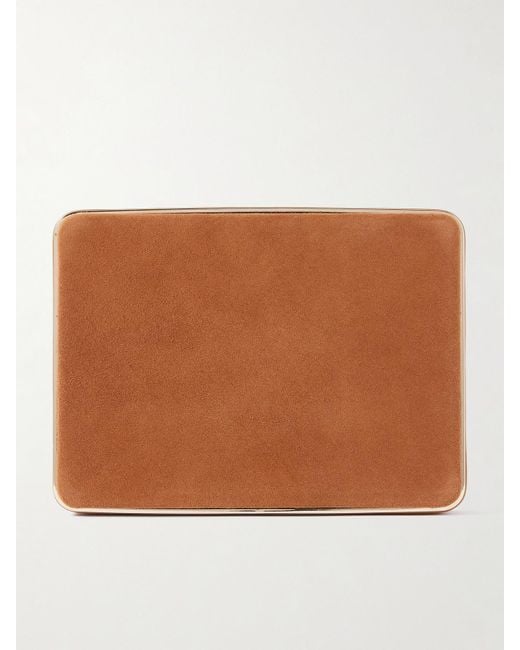 Hunting Season Brown Square Compact Leather-Trimmed Suede Clutch