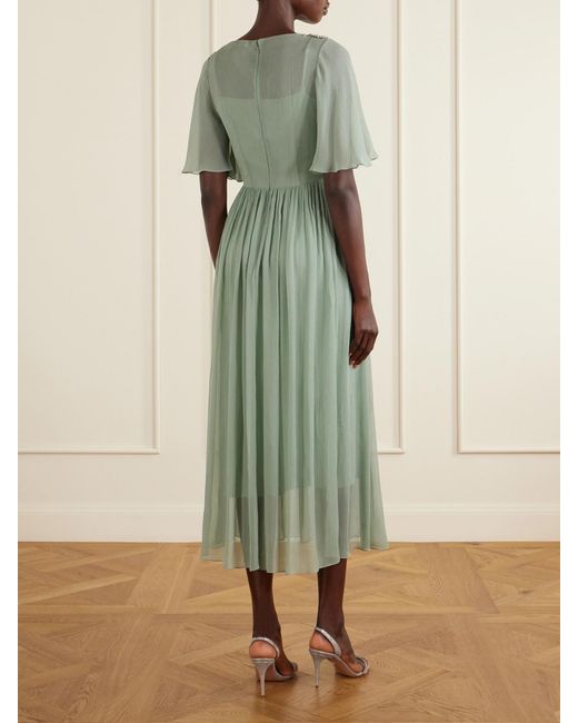 Erdem Green Crystal-Embellished Silk Midi Dress