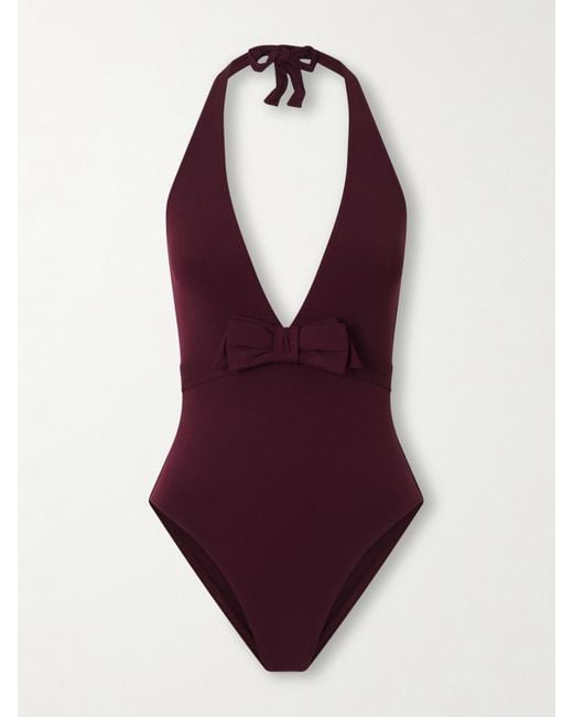 Eres Purple Couture Bow-Detailed Halterneck Swimsuit