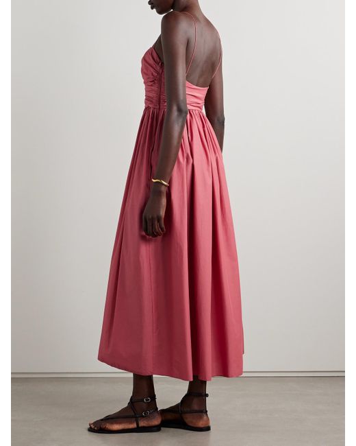 Robe Midi En Coton Biologique Et Soie Mélangés À Fronces Matteau en coloris Red
