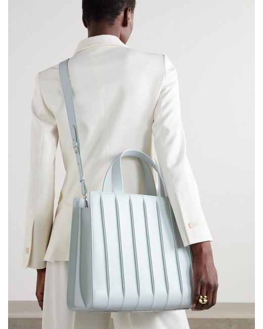 Max Mara Blue Whitney Bag 7 Große Tote Aus Leder Mit Falten