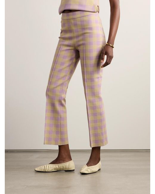 High Sport Pink Kick Cropped Checked Stretch-Cotton Flared Pants