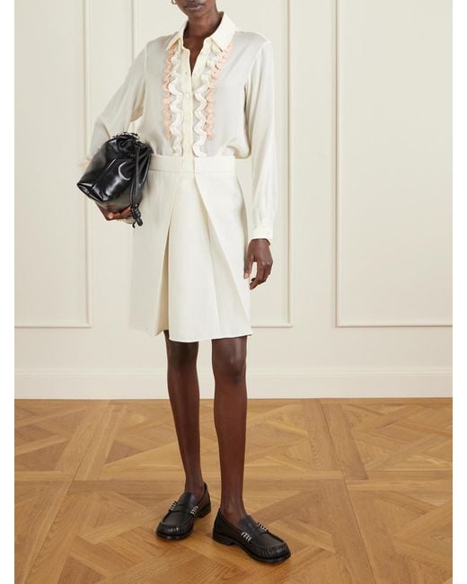 Marni White Pleated Wool-Crepe Skirt