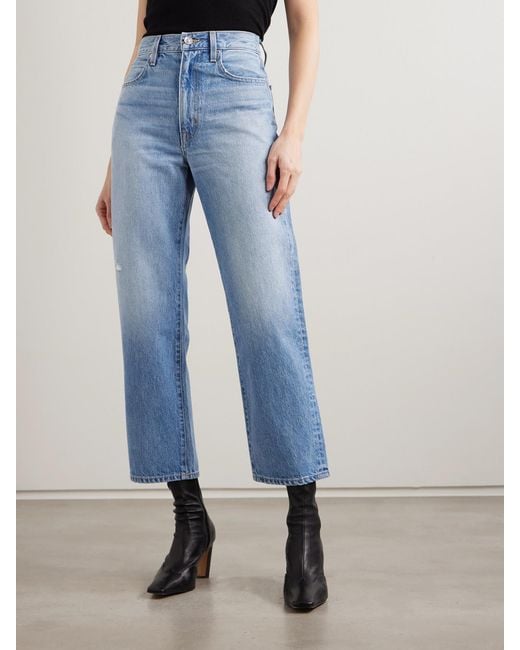 SLVRLAKE Denim Blue London Crop High-Rise Straight-Leg Jeans