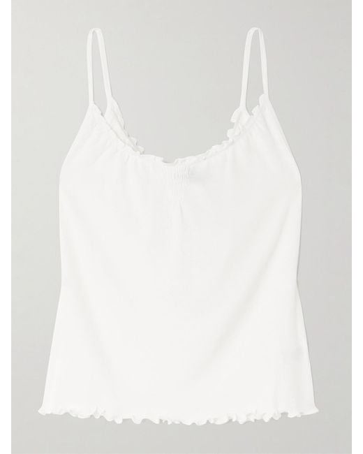 Deiji Studios White Flounce Shirred Cotton And Wool-Blend Top