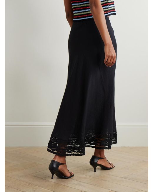 Rixo Black Magda Lace-Trimmed Linen And Cotton-Blend Midi Skirt