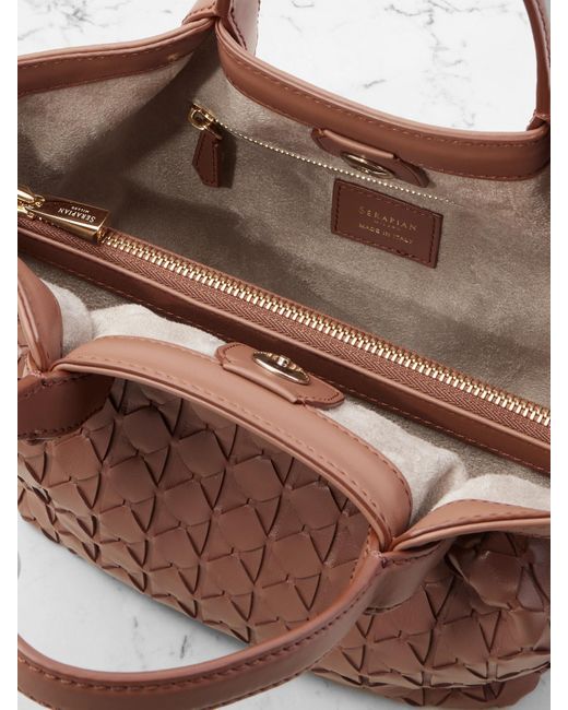 Serapian Brown Secret Mini Woven Leather Shoulder Bag