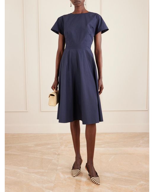 Rosie Assoulin Blue Buttercup Pleated Cotton-Taffeta Midi Dress