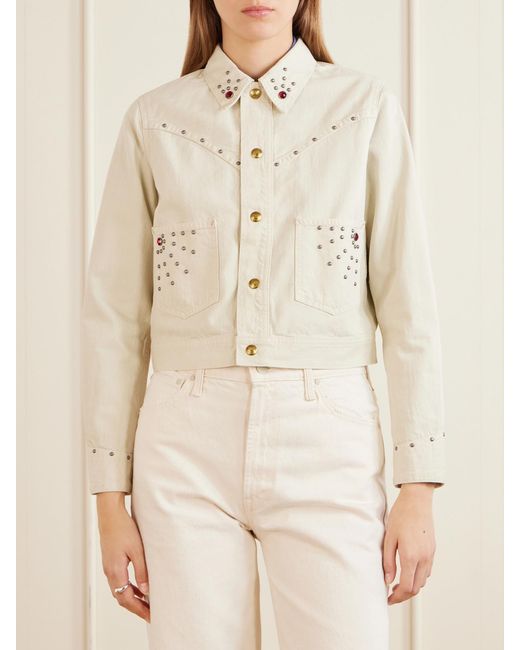 RRL Natural Ida Cropped Embellished Denim Jacket