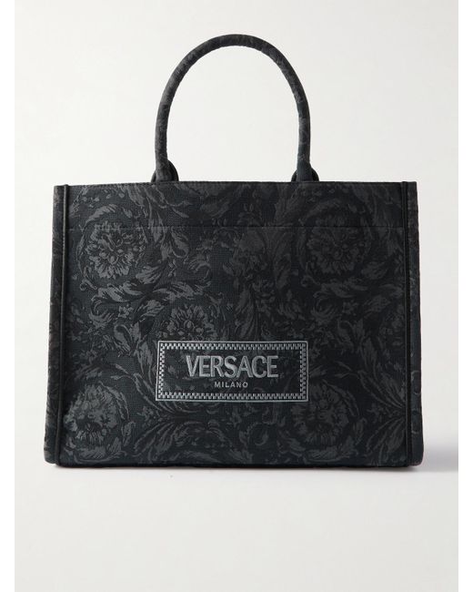 Versace Leathertrimmed Jacquard Tote in Black Lyst