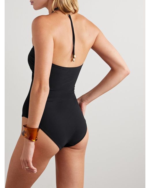 Zimmermann Black Wylie Draped Halterneck Swimsuit