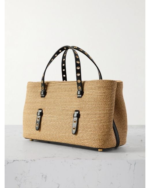 Alaïa Natural Mena E/W Medium Eyelet-Embellished Leather-Trimmed Raffia Tote