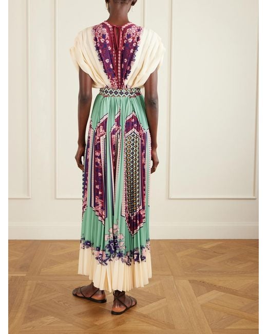 LaDoubleJ Multicolor Belted Printed Pleated Crepe De Chine Maxi Dress