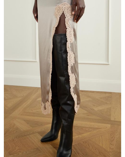 Valentino Garavani White Lace-Trimmed Silk-Satin Midi Skirt