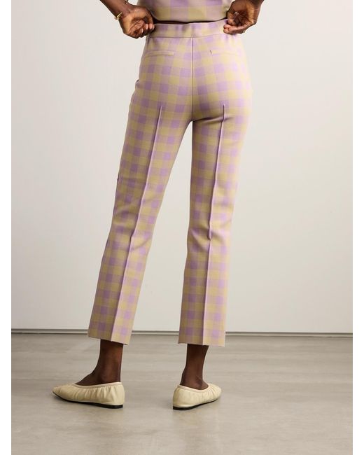 High Sport Pink Kick Cropped Checked Stretch-Cotton Flared Pants