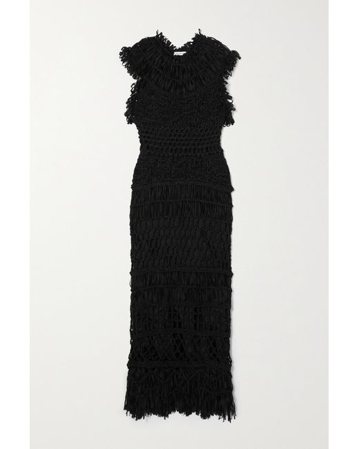 Fil De Vie + Net Sustain Isadora Fringed Macramé Maxi Dress in Black ...
