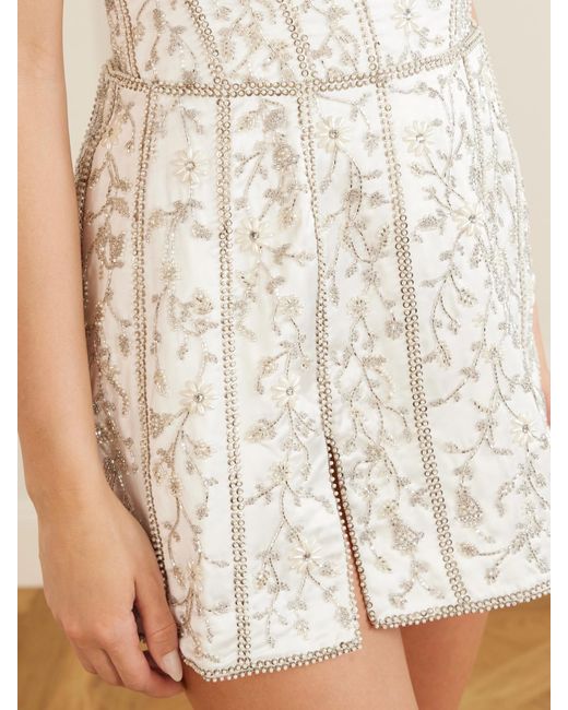 Clio Peppiatt Natural Brigitte Crystal-Embellished Satin Mini Skirt