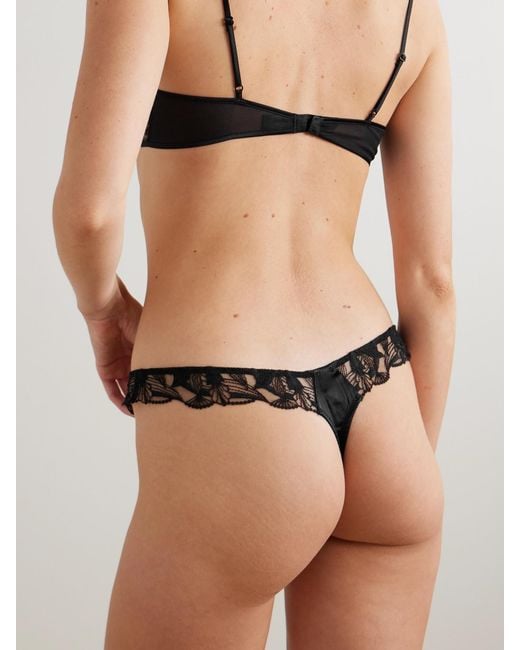 Kiki de Montparnasse Black Eclore Lace And Stretch-Silk Thong