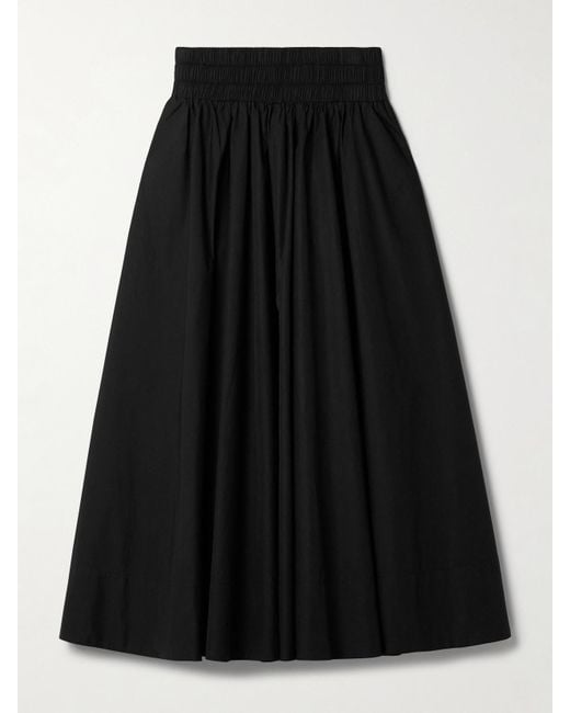 Suzie Kondi Black The Kyria Gathered Cotton-Poplin Midi Skirt