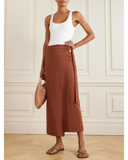 Max Mara Brown Pevera Stretch-Jersey Midi Wrap Skirt