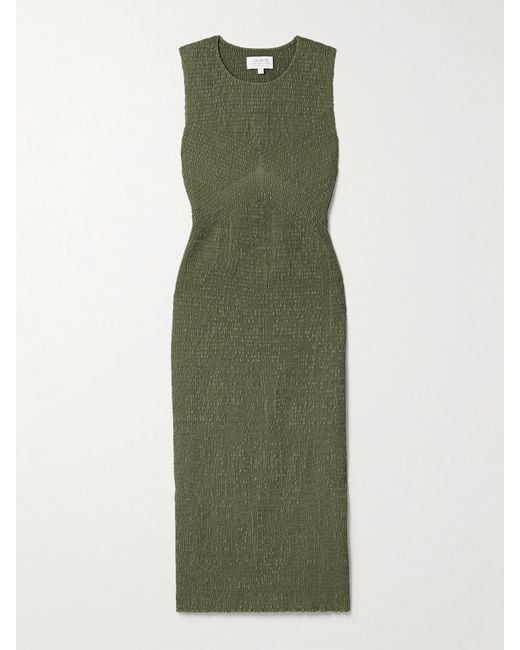 La Ligne Green Shirred Cotton-Twill Midi Dress
