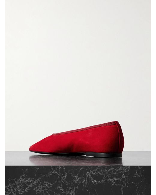 Totême  Red The Minimalist Grosgrain-Trimmed Suede Ballet Flats