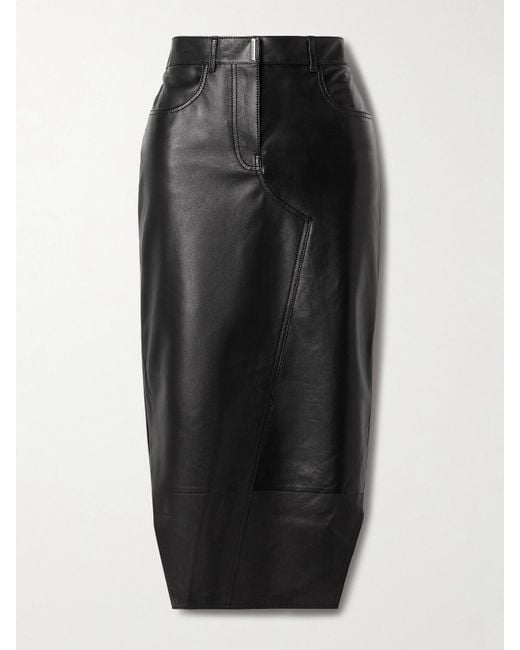 Givenchy Black Leather Midi Skirt