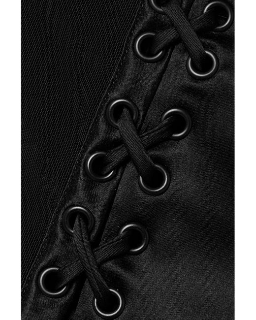 Kiki de Montparnasse Black La Madame Mesh-Paneled Silk-Satin Corset