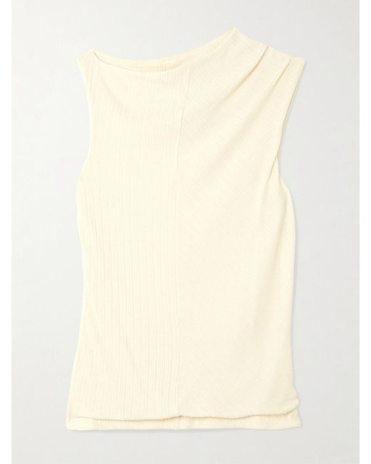 RÙADH Natural Toga Draped Ribbed Organic Cotton And Modal-Blend Top
