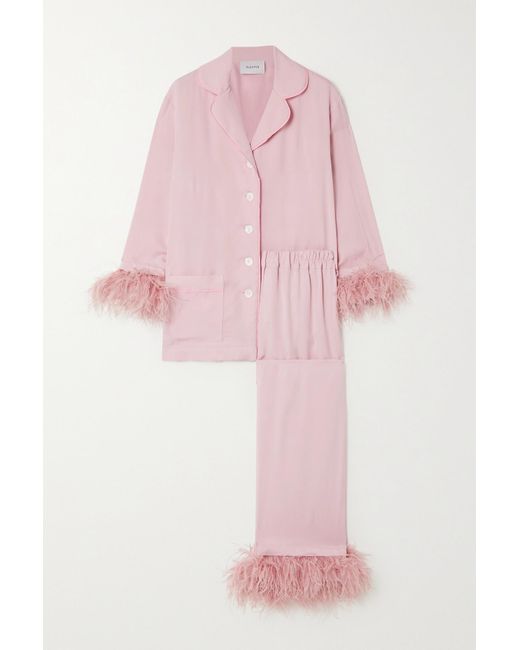Sleeper Pink + Net Sustain Pyjama Aus Crêpe De Chine Mit Federn