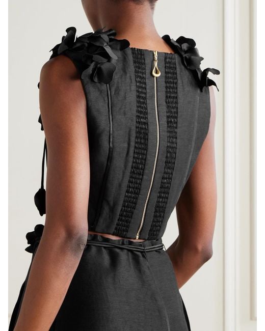 Aje. Black Camille Cropped Appliquéd Linen-Blend Tank