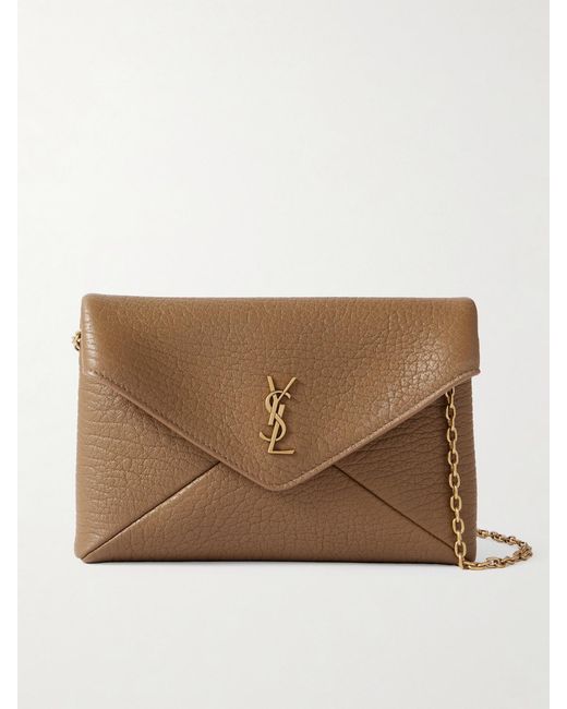 Saint Laurent Natural Cassandre Textured-Leather Shoulder Bag