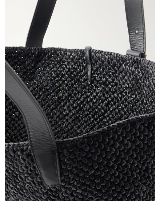 LIE STUDIO Black The Bianca Leather-Trimmed Raffia Tote