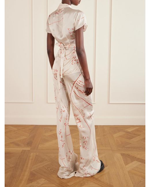 Rick Owens Natural Bias Paneled Printed Satin Pants