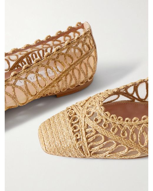 Aquazzura Natural Kahlo Raffia And Mesh Ballet Flats