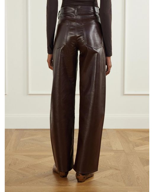 Agolde Brown Arc Recycled Leather-Blend Mid-Rise Wide-Leg Pants