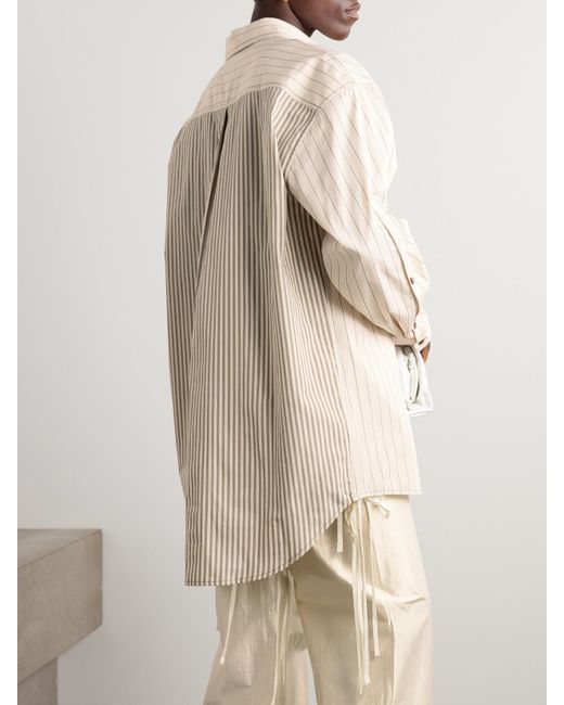Christopher John Rogers Natural Oversized Striped Patchwork Silk-Satin, Cotton-Poplin And Cotton-Blend Shirt