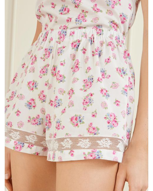 Loretta Caponi Pink Rosita Lace-Trimmed Floral-Print Cotton Shorts
