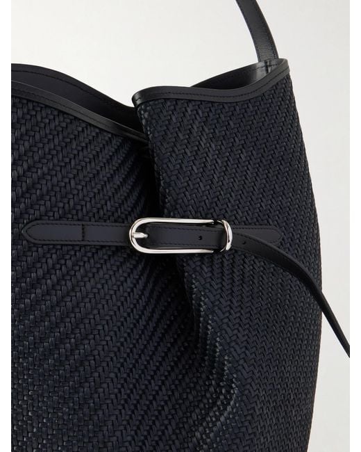 Liffner Black Belted Bucket Leather-Trimmed Raffia Bucket Bag
